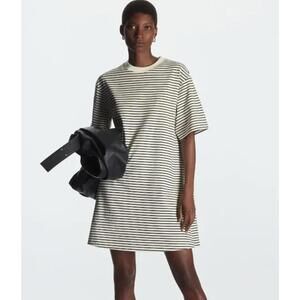 COS White and Black Striped Short Sleeve T-Shirt Dress‎ XS